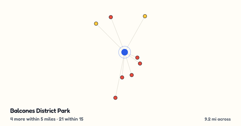 Map of Balcones District Park and the 21 other playgrounds within 15 miles