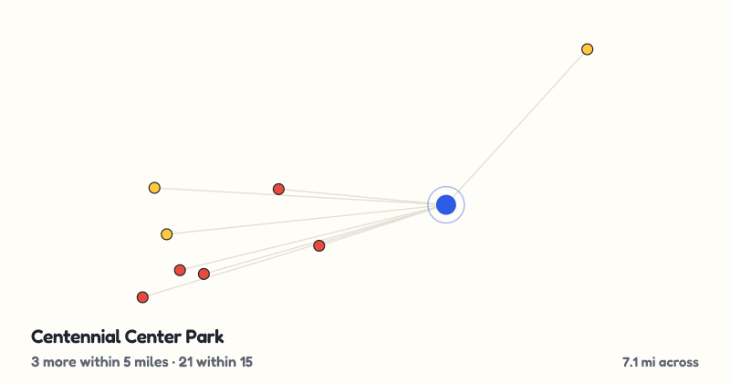Map of Centennial Center Park and the 21 other playgrounds within 15 miles