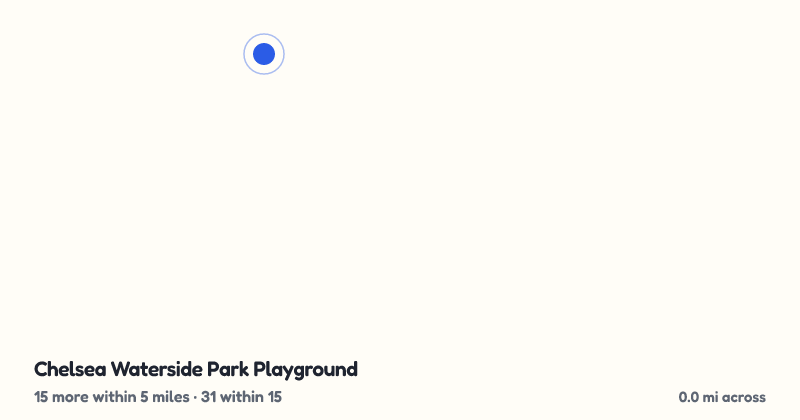 Map of Chelsea Waterside Park Playground and the 31 other playgrounds within 15 miles