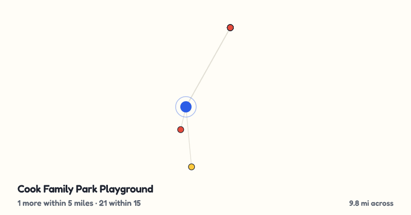 Map of Cook Family Park Playground and the 21 other playgrounds within 15 miles