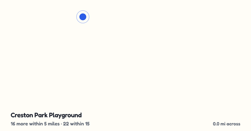 Map of Creston Park Playground and the 22 other playgrounds within 15 miles