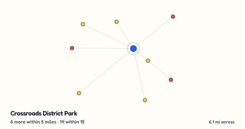 Map of Crossroads District Park and the 14 other playgrounds within 15 miles