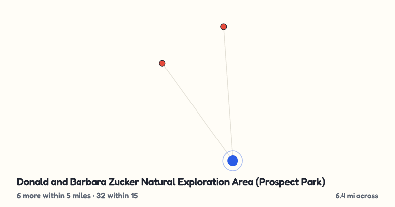 Map of Donald and Barbara Zucker Natural Exploration Area (Prospect Park) and the 32 other playgrounds within 15 miles
