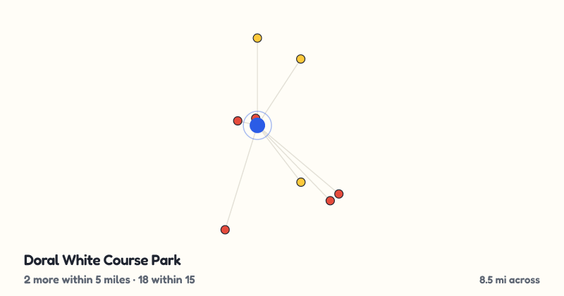 Map of Doral White Course Park and the 18 other playgrounds within 15 miles
