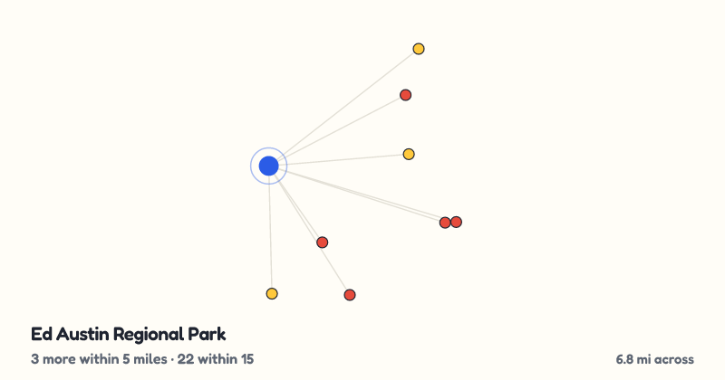 Map of Ed Austin Regional Park and the 22 other playgrounds within 15 miles