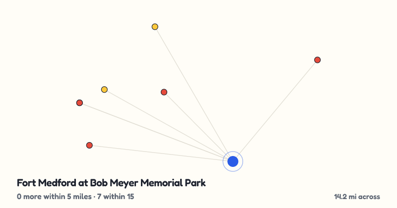 Map of Fort Medford at Bob Meyer Memorial Park and the 7 other playgrounds within 15 miles