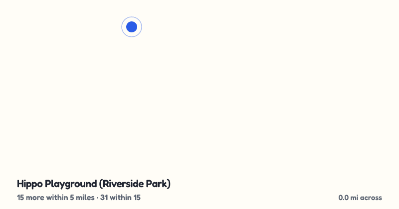 Map of Hippo Playground (Riverside Park) and the 31 other playgrounds within 15 miles