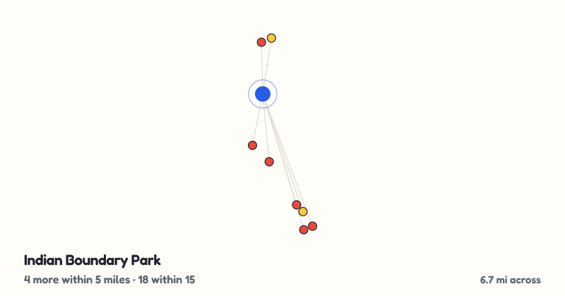 Map of Indian Boundary Park and the 18 other playgrounds within 15 miles
