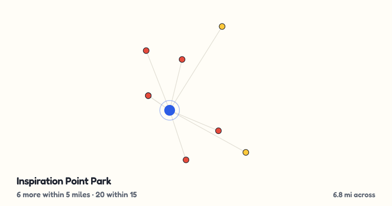 Map of Inspiration Point Park and the 20 other playgrounds within 15 miles