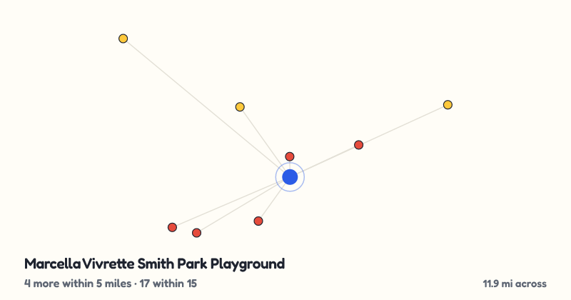 Map of Marcella Vivrette Smith Park Playground and the 17 other playgrounds within 15 miles