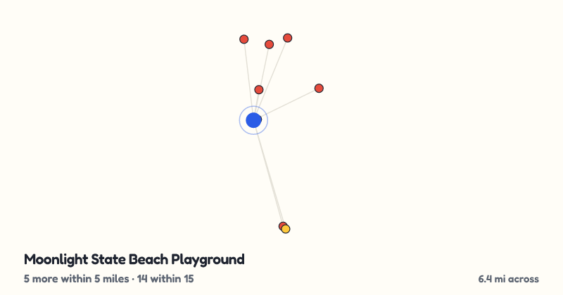 Map of Moonlight State Beach Playground and the 14 other playgrounds within 15 miles