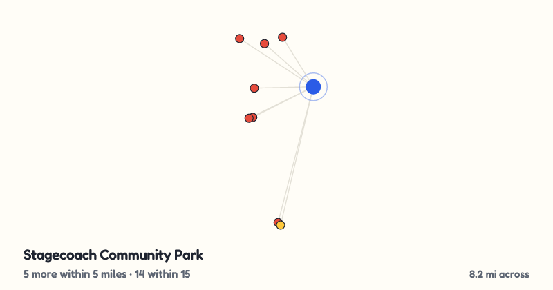 Map of Stagecoach Community Park and the 14 other playgrounds within 15 miles